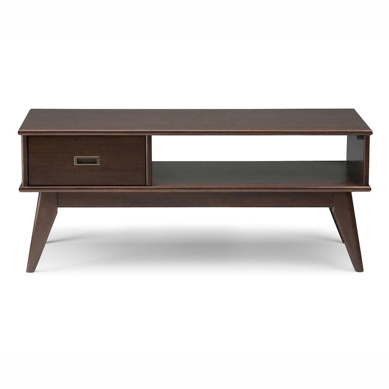 Table Basse Mid-Century Moderne, Brun Fauve / Brun Teck, Rectangulaire avec Rangement
