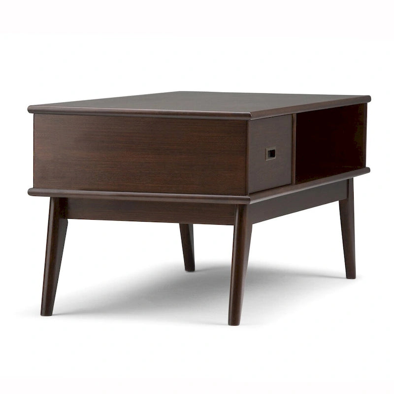 Table Basse Mid-Century Moderne, Brun Fauve / Brun Teck, Rectangulaire avec Rangement