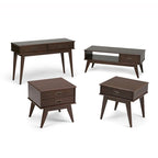 Table Basse Mid-Century Moderne, Brun Fauve / Brun Teck, Rectangulaire avec Rangement
