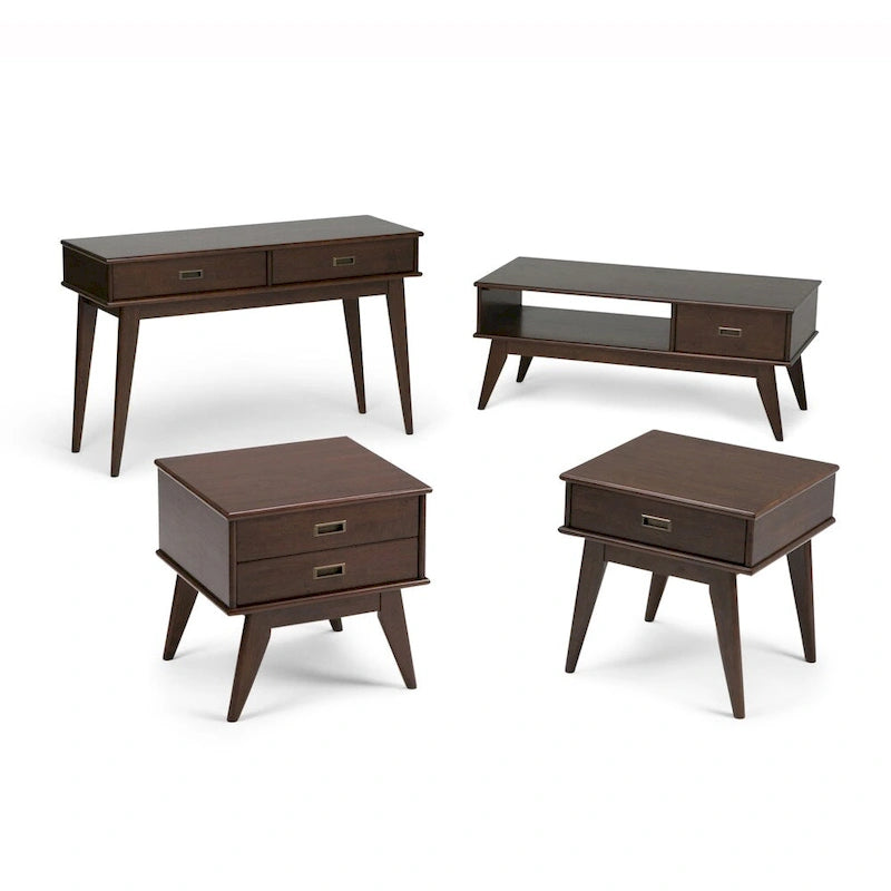 Table Basse Mid-Century Moderne, Brun Fauve / Brun Teck, Rectangulaire avec Rangement