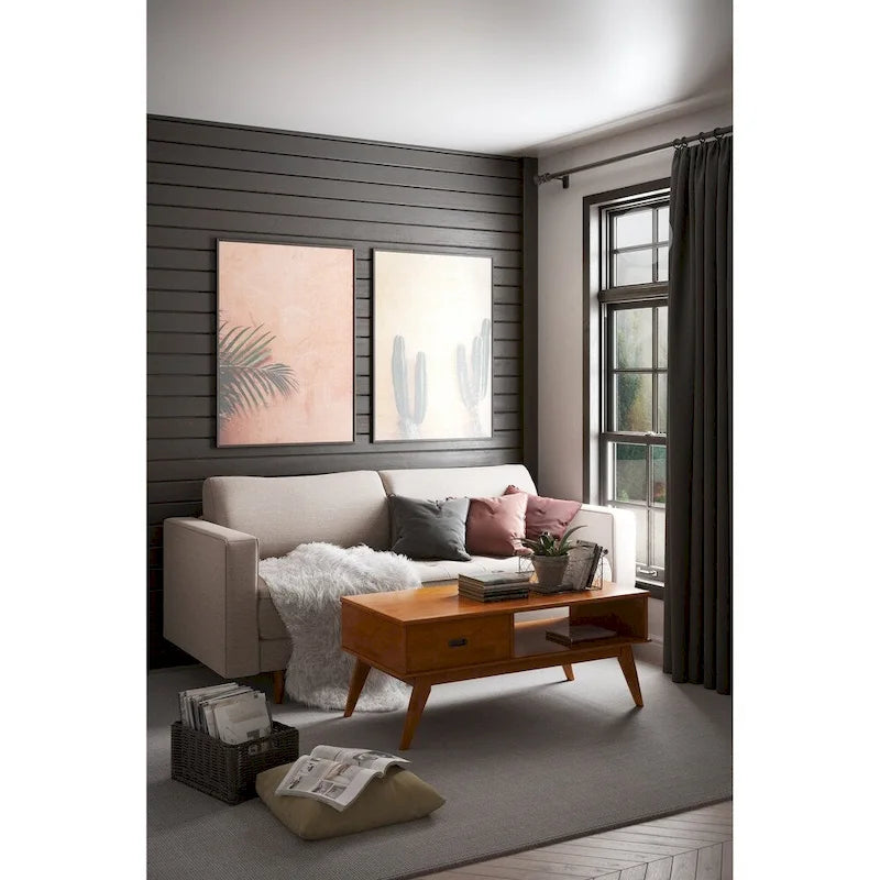 Table Basse Mid-Century Moderne, Brun Fauve / Brun Teck, Rectangulaire avec Rangement