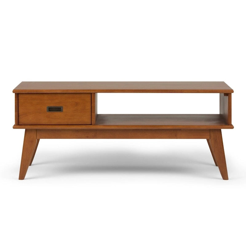 Table Basse Mid-Century Moderne, Brun Fauve / Brun Teck, Rectangulaire avec Rangement