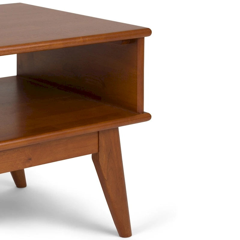 Table Basse Mid-Century Moderne, Brun Fauve / Brun Teck, Rectangulaire avec Rangement