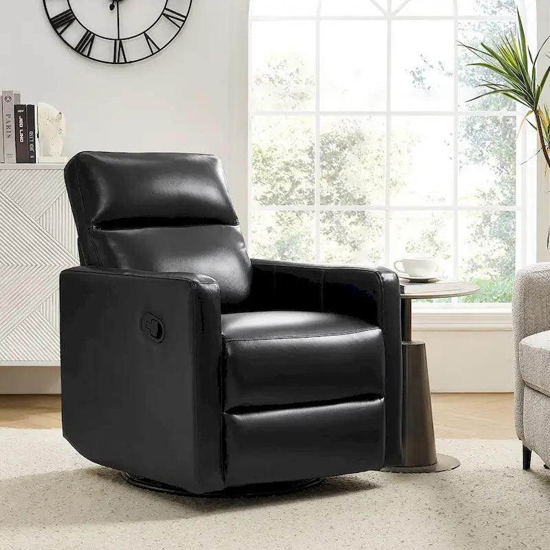 Fauteuil inclinable, pivotant et berçant moderne en cuir véritable noir/bleu marine/gris avec appuie-tête réglable, individuel