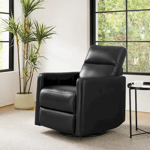 Fauteuil inclinable, pivotant et berçant moderne en cuir véritable noir/bleu marine/gris avec appuie-tête réglable, individuel