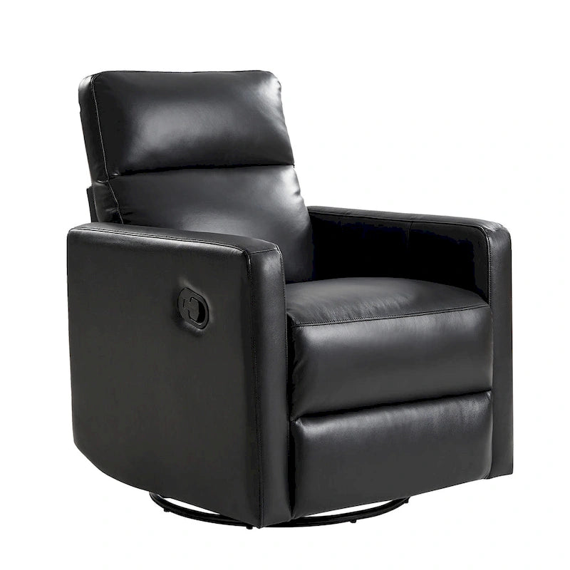 Fauteuil inclinable, pivotant et berçant moderne en cuir véritable noir/bleu marine/gris avec appuie-tête réglable, individuel