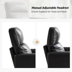 Fauteuil inclinable, pivotant et berçant moderne en cuir véritable noir/bleu marine/gris avec appuie-tête réglable, individuel