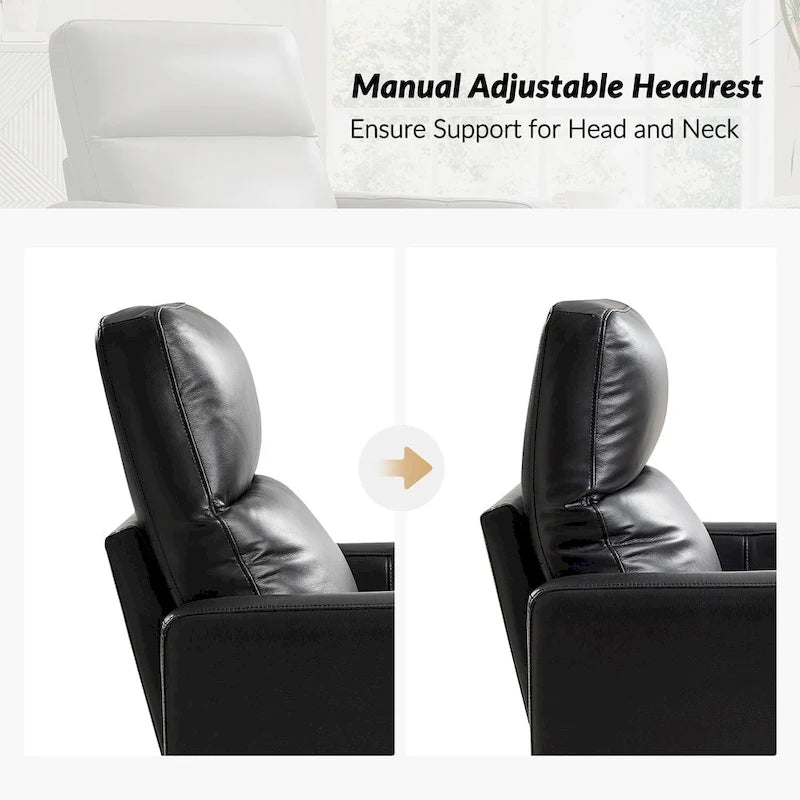 Fauteuil inclinable, pivotant et berçant moderne en cuir véritable noir/bleu marine/gris avec appuie-tête réglable, individuel