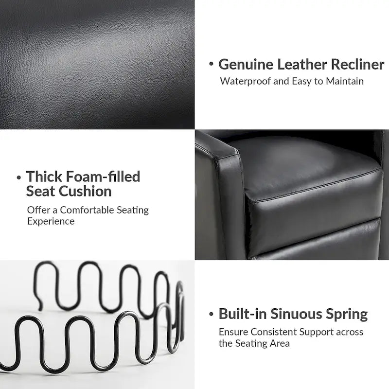 Fauteuil inclinable, pivotant et berçant moderne en cuir véritable noir/bleu marine/gris avec appuie-tête réglable, individuel