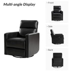 Fauteuil inclinable, pivotant et berçant moderne en cuir véritable noir/bleu marine/gris avec appuie-tête réglable, individuel