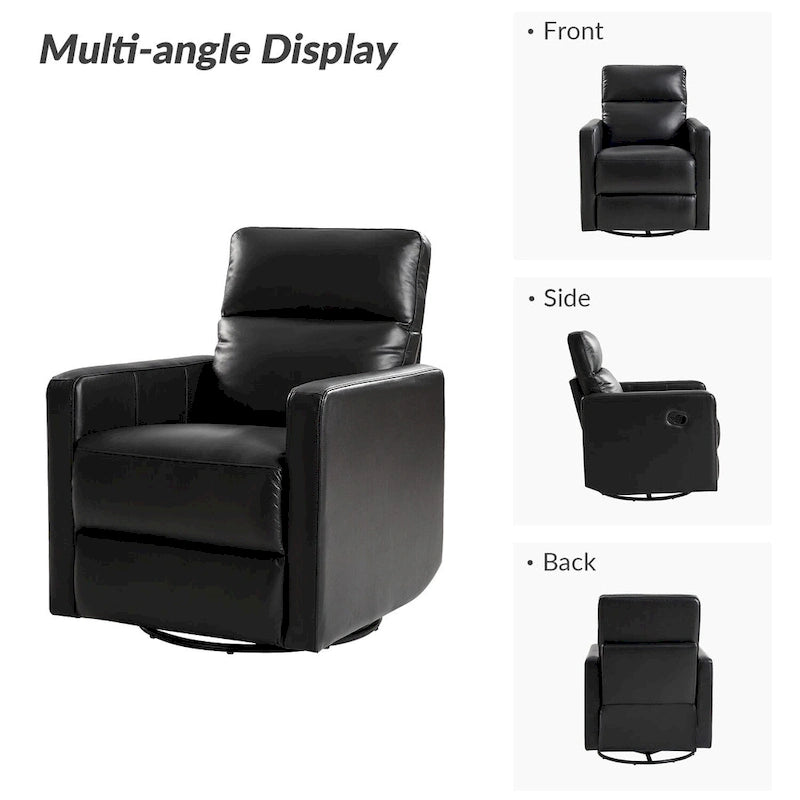 Fauteuil inclinable, pivotant et berçant moderne en cuir véritable noir/bleu marine/gris avec appuie-tête réglable, individuel