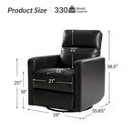 Fauteuil inclinable, pivotant et berçant moderne en cuir véritable noir/bleu marine/gris avec appuie-tête réglable, individuel