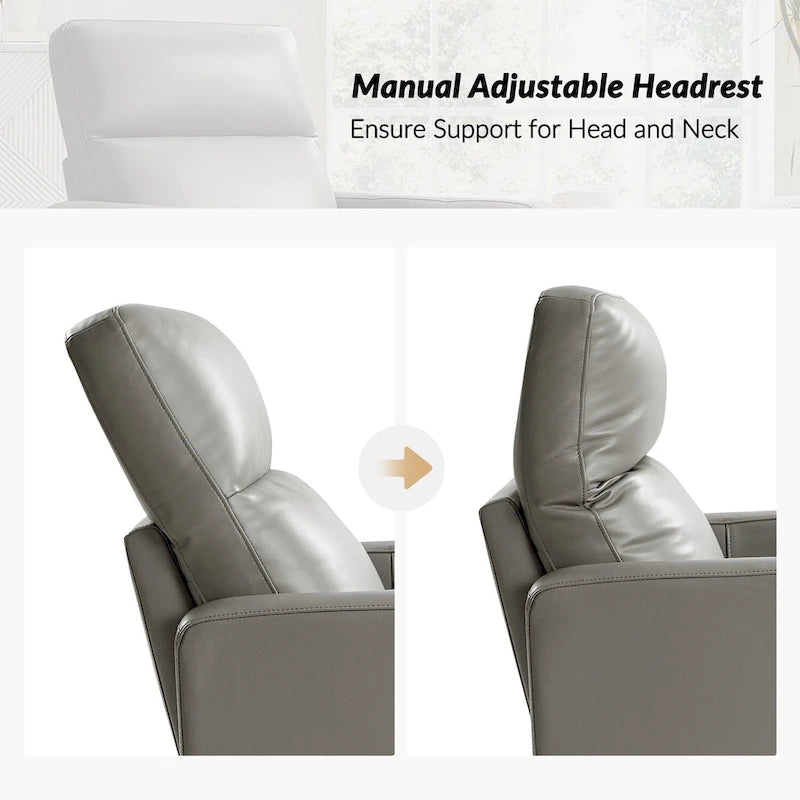 Fauteuil inclinable, pivotant et berçant moderne en cuir véritable noir/bleu marine/gris avec appuie-tête réglable, individuel