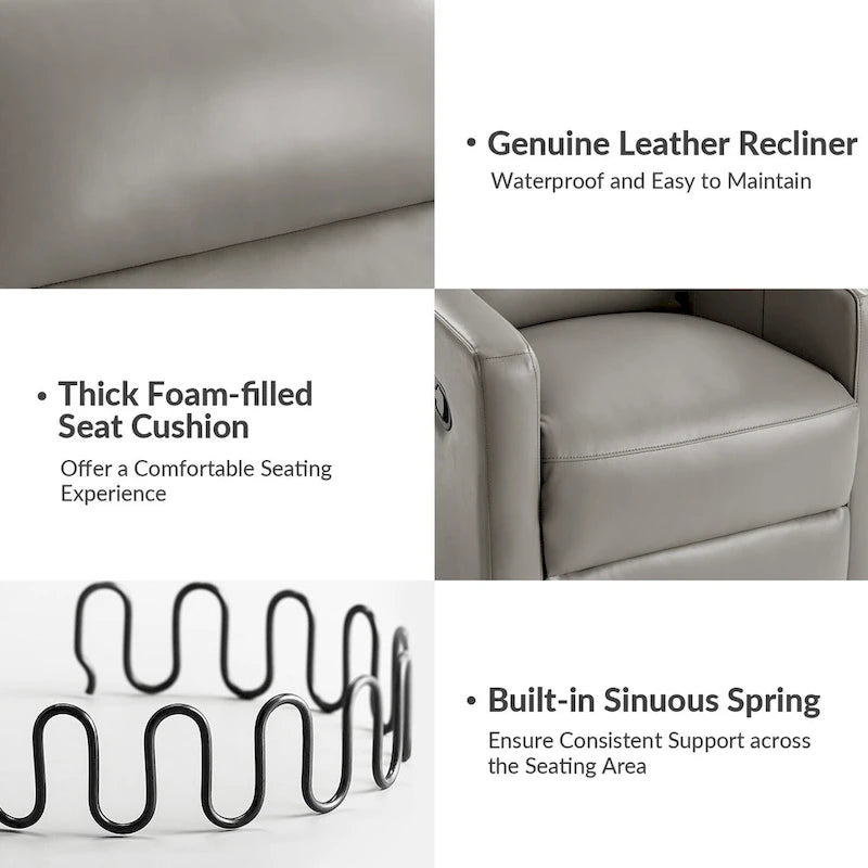 Fauteuil inclinable, pivotant et berçant moderne en cuir véritable noir/bleu marine/gris avec appuie-tête réglable, individuel