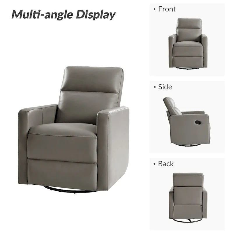 Fauteuil inclinable, pivotant et berçant moderne en cuir véritable noir/bleu marine/gris avec appuie-tête réglable, individuel
