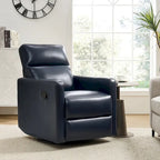 Fauteuil inclinable, pivotant et berçant moderne en cuir véritable noir/bleu marine/gris avec appuie-tête réglable, individuel
