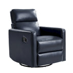 Fauteuil inclinable, pivotant et berçant moderne en cuir véritable noir/bleu marine/gris avec appuie-tête réglable, individuel