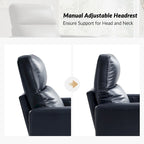 Fauteuil inclinable, pivotant et berçant moderne en cuir véritable noir/bleu marine/gris avec appuie-tête réglable, individuel