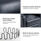 Fauteuil inclinable, pivotant et berçant moderne en cuir véritable noir/bleu marine/gris avec appuie-tête réglable, individuel