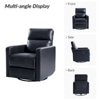 Fauteuil inclinable, pivotant et berçant moderne en cuir véritable noir/bleu marine/gris avec appuie-tête réglable, individuel