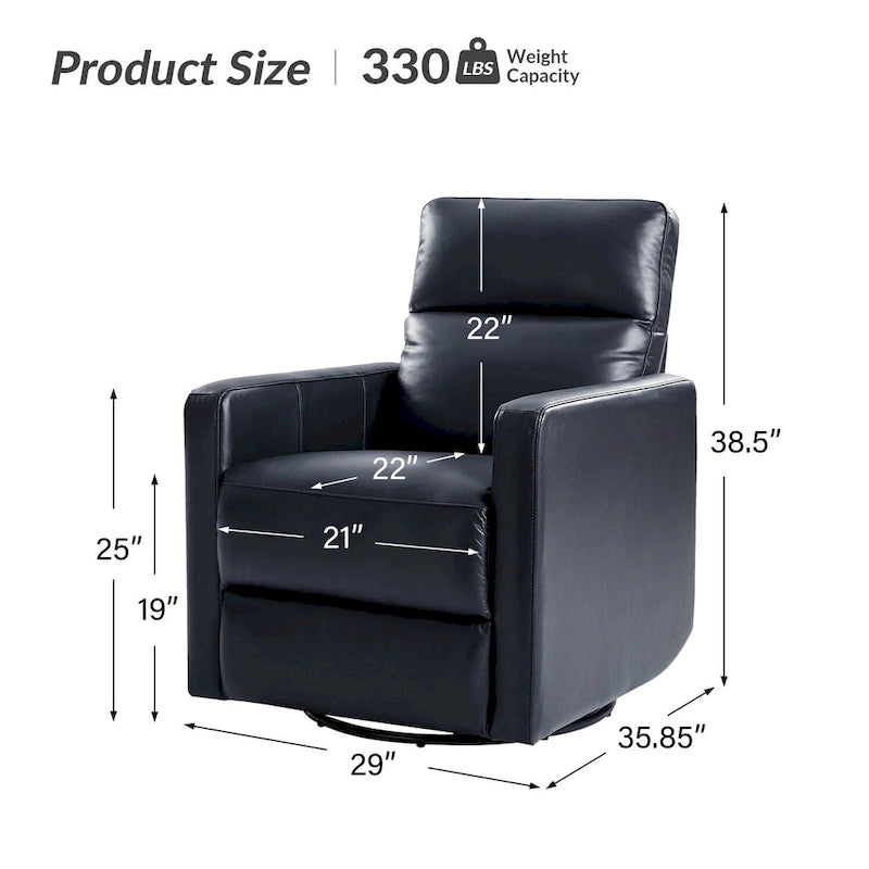 Fauteuil inclinable, pivotant et berçant moderne en cuir véritable noir/bleu marine/gris avec appuie-tête réglable, individuel