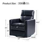 Fauteuil inclinable, pivotant et berçant moderne en cuir véritable noir/bleu marine/gris avec appuie-tête réglable, individuel