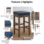 Tabouret de comptoir sans dossier, gris vintage / bleu vintage, cuir reconstitué, à l'unité