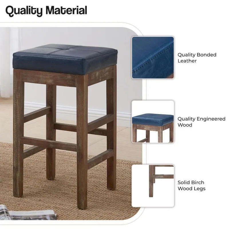 Tabouret de comptoir sans dossier, gris vintage / bleu vintage, cuir reconstitué, à l'unité