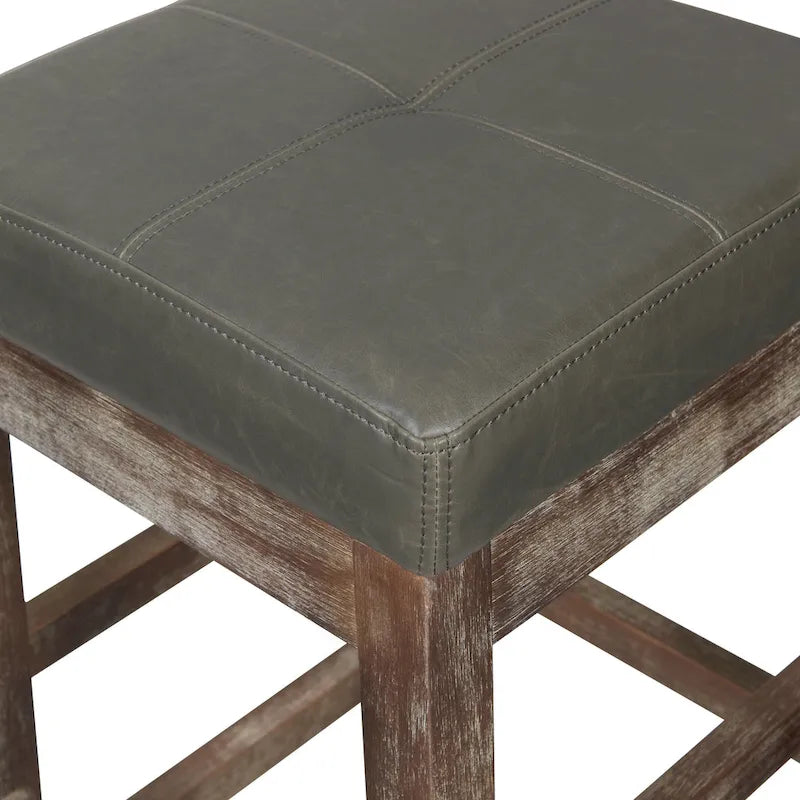 Tabouret de comptoir sans dossier, gris vintage / bleu vintage, cuir reconstitué, à l'unité