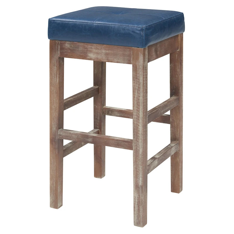 Tabouret de comptoir sans dossier, gris vintage / bleu vintage, cuir reconstitué, à l'unité