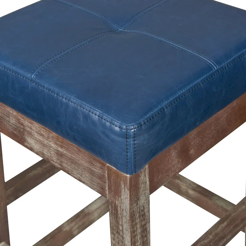 Tabouret de comptoir sans dossier, gris vintage / bleu vintage, cuir reconstitué, à l'unité