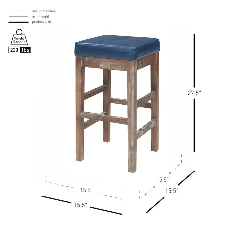 Tabouret de comptoir sans dossier, gris vintage / bleu vintage, cuir reconstitué, à l'unité