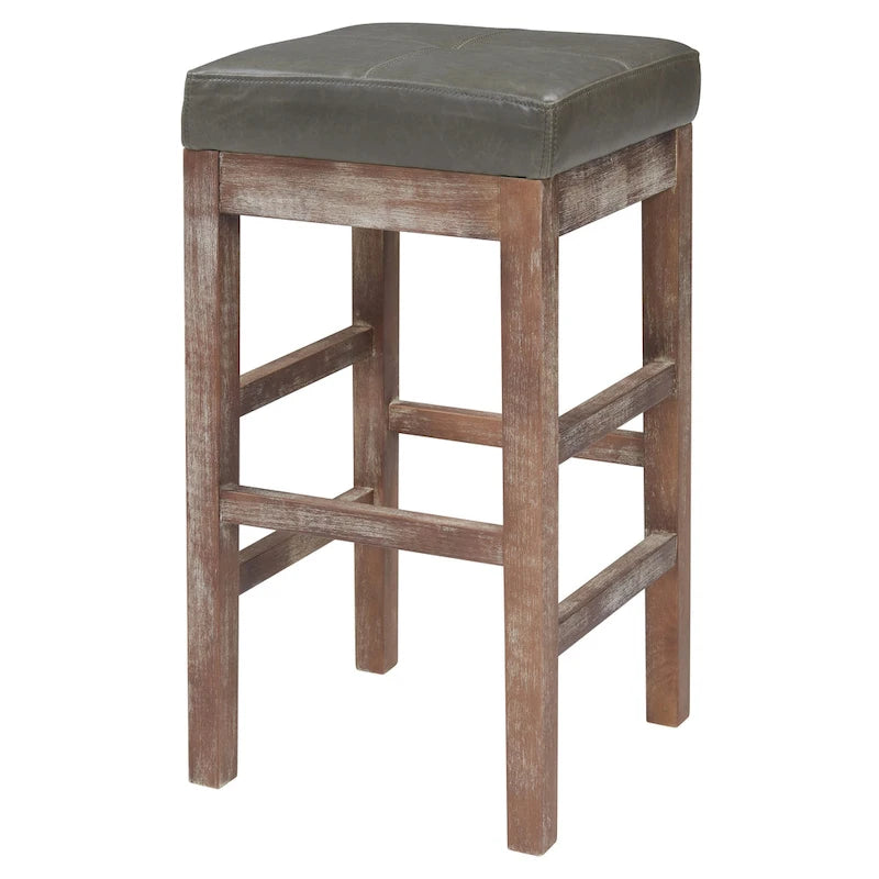 Tabouret de comptoir sans dossier, gris vintage / bleu vintage, cuir reconstitué, à l'unité