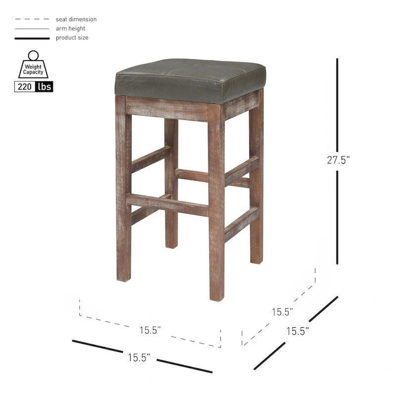 Tabouret de comptoir sans dossier, gris vintage / bleu vintage, cuir reconstitué, à l'unité
