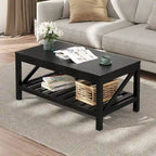 Table basse de ferme avec étagère de rangement à lattes, gris délavé / noir / marron et blanc
