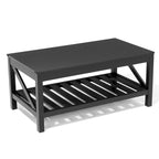 Table basse de ferme avec étagère de rangement à lattes, gris délavé / noir / marron et blanc