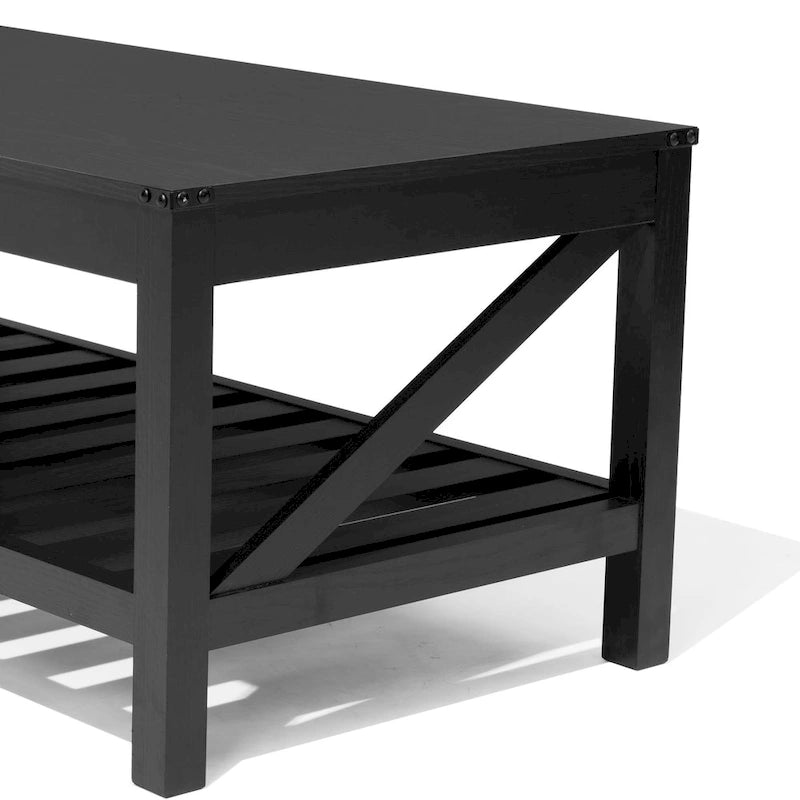 Table basse de ferme avec étagère de rangement à lattes, gris délavé / noir / marron et blanc