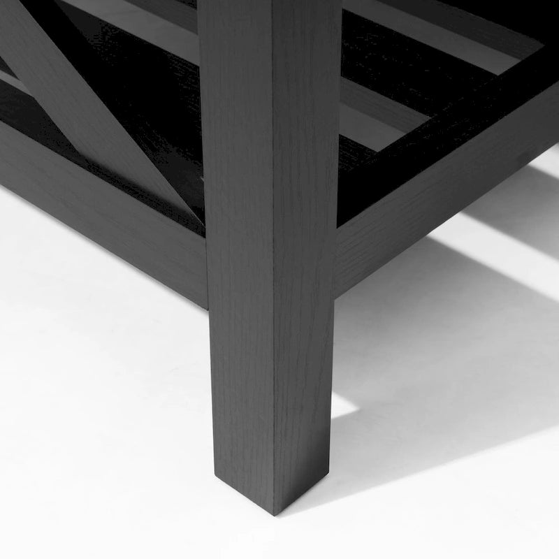 Table basse de ferme avec étagère de rangement à lattes, gris délavé / noir / marron et blanc