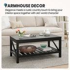 Table basse de ferme avec étagère de rangement à lattes, gris délavé / noir / marron et blanc
