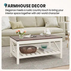Table basse de ferme avec étagère de rangement à lattes, gris délavé / noir / marron et blanc