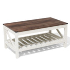 Table basse de ferme avec étagère de rangement à lattes, gris délavé / noir / marron et blanc