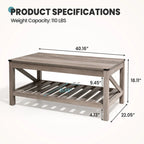 Table basse de ferme avec étagère de rangement à lattes, gris délavé / noir / marron et blanc