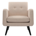 Fauteuil d'appoint en tissu capitonné du milieu du siècle beige/bleu/gris avec pieds en bois d'hévéa, simple
