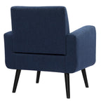 Fauteuil d'appoint en tissu capitonné du milieu du siècle beige/bleu/gris avec pieds en bois d'hévéa, simple