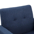 Fauteuil d'appoint en tissu capitonné du milieu du siècle beige/bleu/gris avec pieds en bois d'hévéa, simple