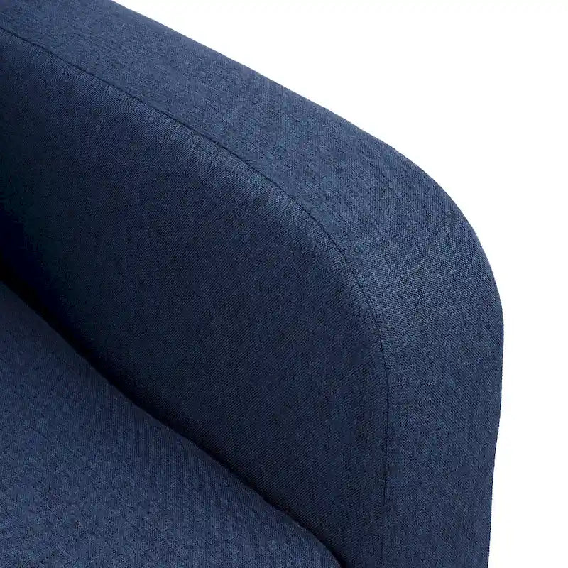 Fauteuil d'appoint en tissu capitonné du milieu du siècle beige/bleu/gris avec pieds en bois d'hévéa, simple