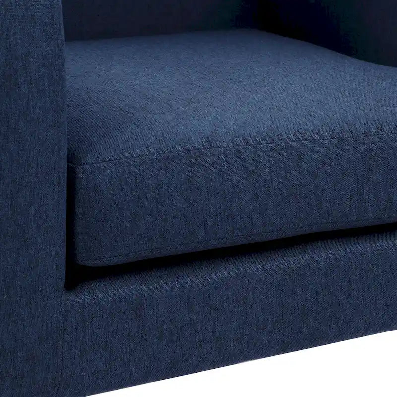 Fauteuil d'appoint en tissu capitonné du milieu du siècle beige/bleu/gris avec pieds en bois d'hévéa, simple