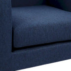 Fauteuil d'appoint en tissu capitonné du milieu du siècle beige/bleu/gris avec pieds en bois d'hévéa, simple
