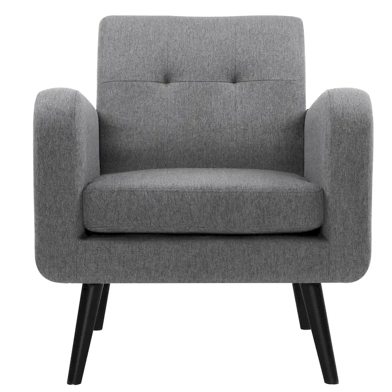 Fauteuil d'appoint en tissu capitonné du milieu du siècle beige/bleu/gris avec pieds en bois d'hévéa, simple
