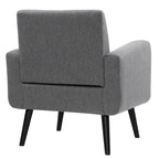 Fauteuil d'appoint en tissu capitonné du milieu du siècle beige/bleu/gris avec pieds en bois d'hévéa, simple
